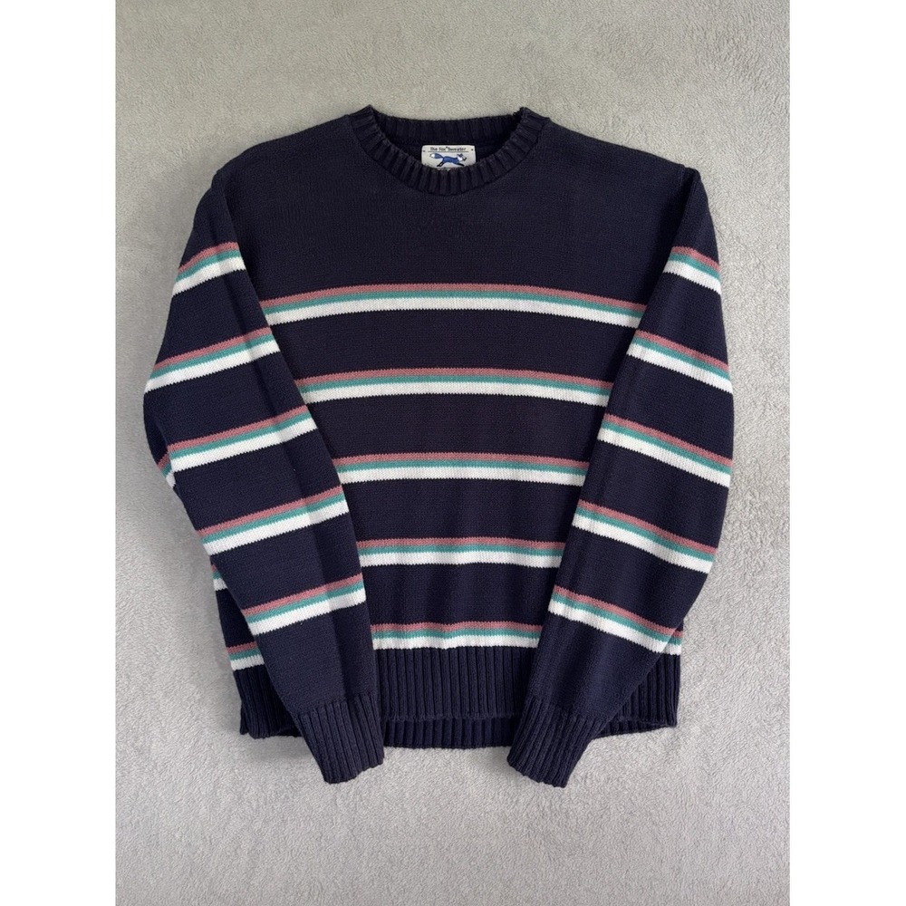VTG The Fox Sweater JCPenney Women L USA Striped Cotton Knit Crewneck ILGWU 0804